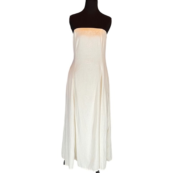 The Drop Dresses & Skirts - The Drop Carlota Strapless Linen Blend Midi Dress Ivory White Smocked Back M NEW
